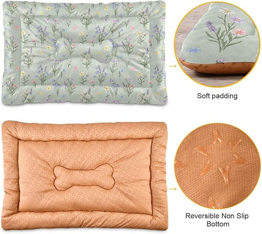 Dog Bed for Crate Washable Pet Sleep Pad, Floral Print Kennel Mat with Non-Slip Bottom, Soft Fluffy Supplies Pet for Dogs and Cats (36x24 inch)