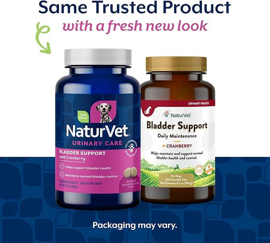 NaturVet โ Bladder Support for Dogs โ Plus Cranberry | Supports Healthy Bladder Control & Normal Urination | 60 Time Release Chewable Tablets