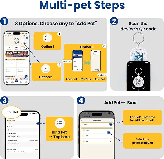 Smart Pet Tracker for Collar - Dog Trackers Location for Pet with Holder, No Monthly Fee, Real-Time Tracking, iOS Only, Emergency Contact, Long-Lasting, Anti-Lost Tracker for Cats, Bag Straps, Black