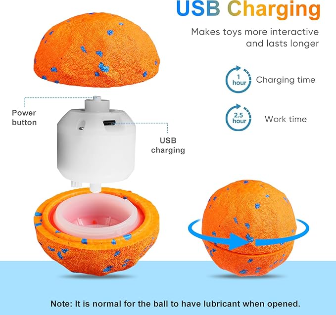 TVM Interactive Dog Toys Ball, Automatic Moving, Bouncing Chew Toys, E-TPU Material, Suitable for Large and Medium-Sized Dogs, Used for Boredom Relief and Daily Training (Orange) (Orange)