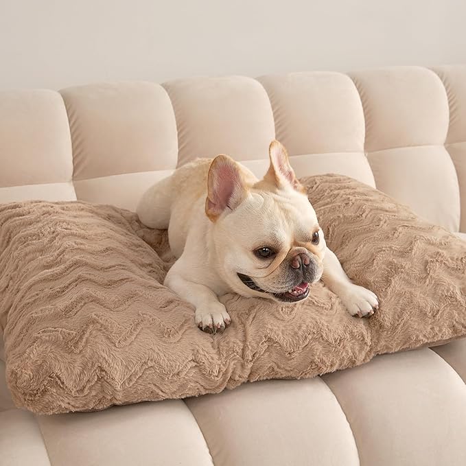 EHEYCIGA Washable Medium Dog Bed for Crate 29x21 Inch, Reversible Kennel Pad for Dogs Weight Up to 35 lbs, Plush and Comfy Pet Sleeping Mat, Camel