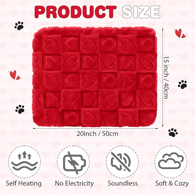 3 Pack Self Warming Cat Bed Mat Self Heating Dog Pad Reflects Body Warm Thermal Pet Pad Washable Non Slip Crate Kennel Bed Mat for Indoor Outdoor, 20 x 15 Inch(Red)