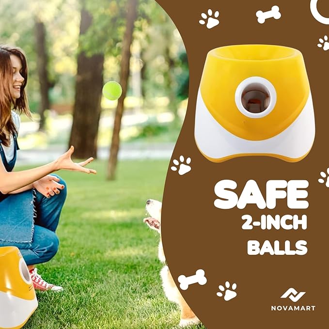 Dog Ball Launcher ā Automatic Dog Ball Thrower for Small and Medium Dogs, Interactive Pet Toy with 6 Mini Tennis Balls & Adjustable Launch Distance, Indoor & Outdoor Play