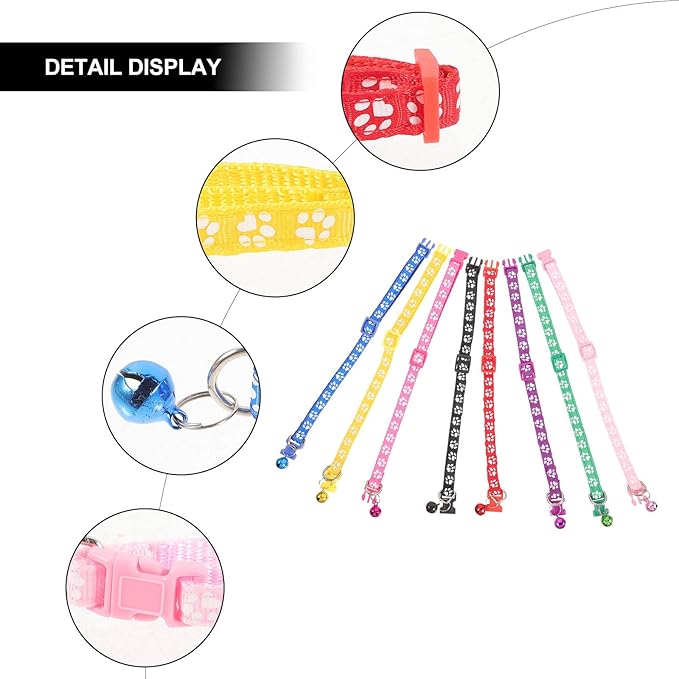 Uonlytech 8pcs Adjustable Pet Printed Dog Collar with Bell, Mixed Color Cotton Fabric Collars for Puppies and Cats, Decorative Pet Supplies for Daily Use Random Color