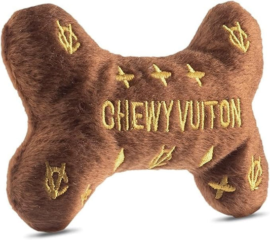 Dog Diggin Designs Chewy Vuiton Plush Dog Toy Bone | Luxury-Inspired Parody Designer Bone with Squeaker, Soft Plush Chew & Play Dog Toy â PrĂȘt-Ă -Porter Play!