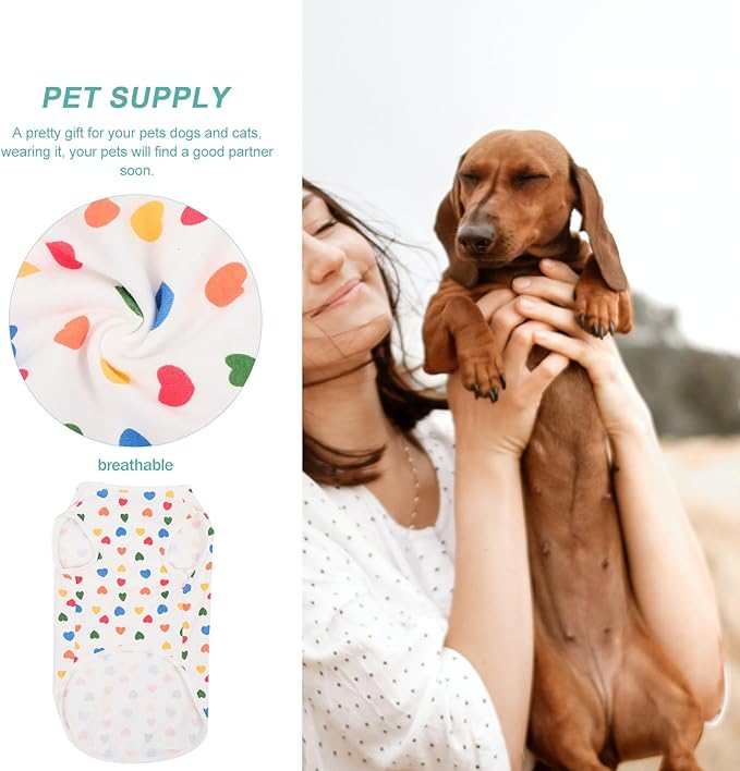 Generic Summer Pet Clothes Breathable Colorful Heart Pattern Vest Shirt for Small to Medium Cats and Dogs, White L Size, Lightweight Summer Pet Supply Accessory