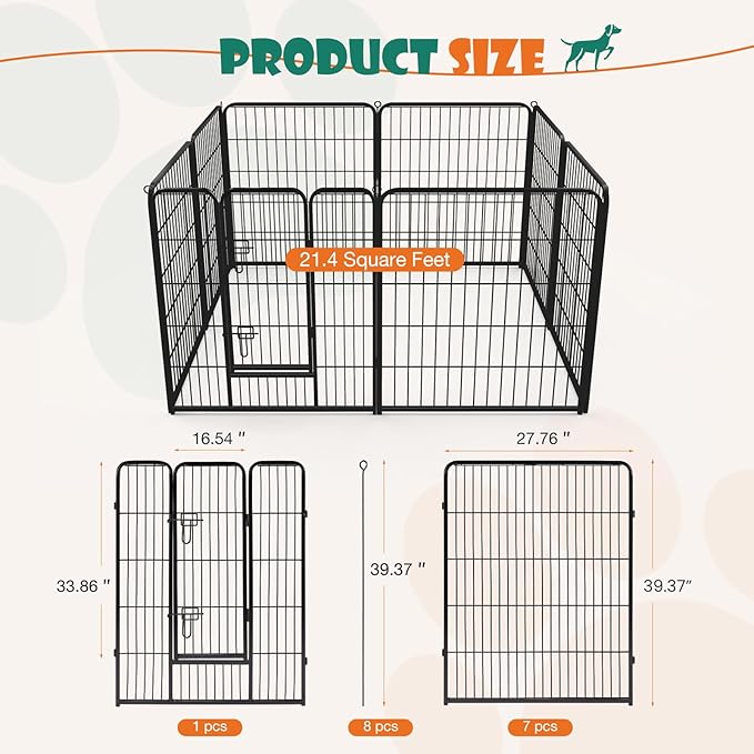 NEWBULIG Dog Playpen Indoors 40 Inch 8 Panels for Medium and Large Dogs Portable and Foldable Pet Fence with Door Heavy Duty Metal Dog Exercise Play Pen for Outdoor Yard