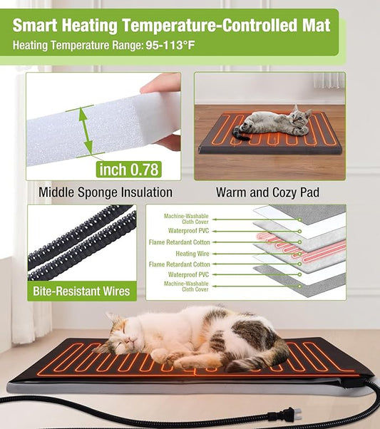 GUTINNEEN Heated Cat House for Outside, 2-Story Outdoor Cat House Insulated with Electric Heating Blanket, Waterproof Wooden Cat Shelter with Bite-Resistant Wires