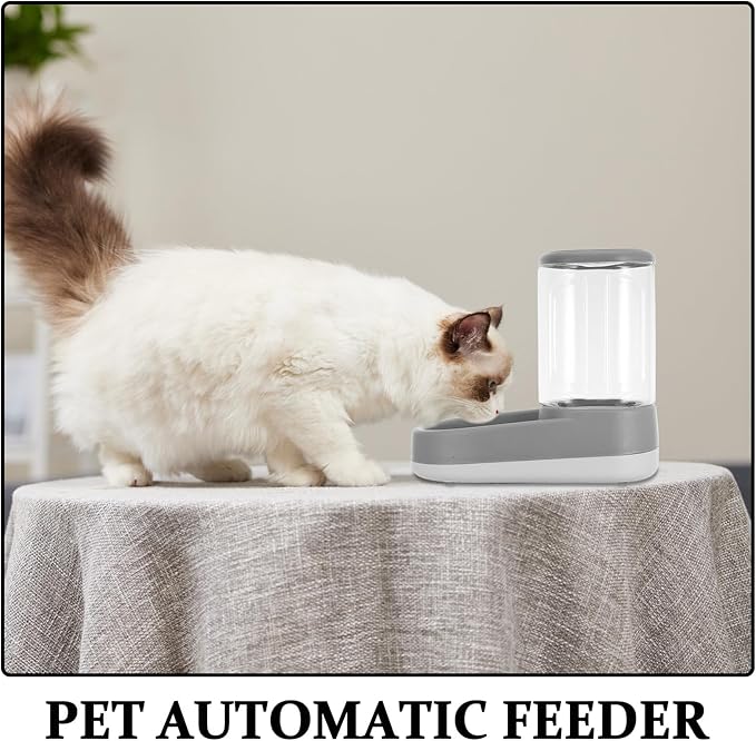 Automatic Pet Feeder and Water Dispenser Gravity Cat Feeder with Dry Food Storage Capacity Suitable for Small and Large Dogs and Cats in Elegant Gray