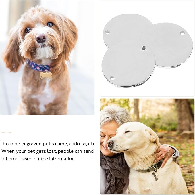 Totority 6pcs Stainless Steel Double-Hole Round Dog Id Tags 20mm Mirror Polished Blank Pet Name Tags for Engraving DIY Pet Supplies