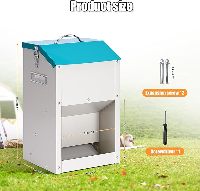 PKNBZN Gravity Cat Feeder with Lid, Metal Automatic Feeder Cat Dry Food and Cats Feeding Station for Cats, Dogs, Rabbits, Chicks and Other Small Animals