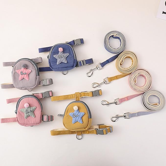 Pet Harness Leash Set, Cute Backpack Cat Vest Belt Leash Snap Design Pet Harness Leash Comfortable and Breathable Dog Vest Leash Outing Supplies School Bag Pet Supplies