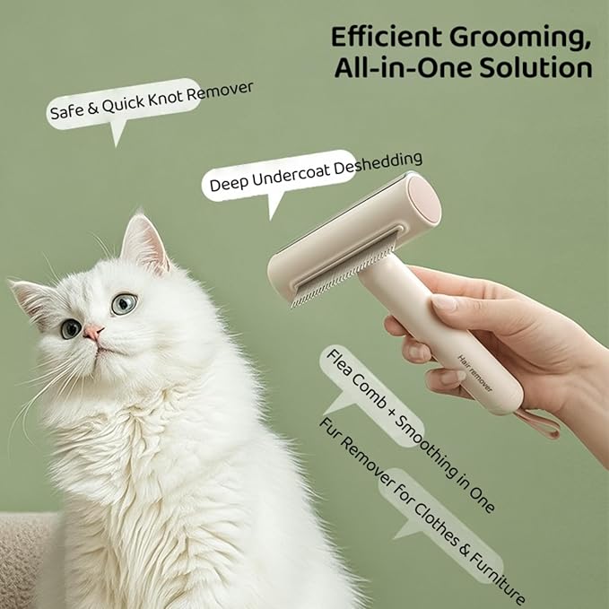 3-in-1 Pet Grooming Combs for Matted Hair Dogs/Cats,Stainless Grooming Comb with Short & Long Teeth,With a Lint Roller for Dust & Hair,Hidden Dematting Comb for Long Hair,Easy to Use and Clean Brown