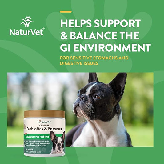 NaturVet β Advanced Probiotics & Enzymes|Supports and Balances Pets with Sensitive Stomachs & Digestive Issues 8 oz & No Scoot for Dogs - 120 Soft Chews - Supports Healthy Anal Gland & Bowel Function