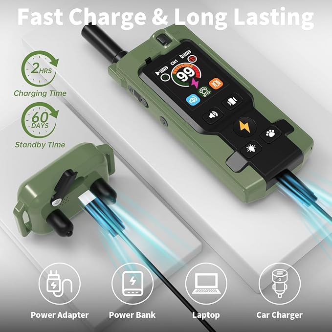 Dog Training Collar with Remote - Upgraded 5 Modes with Step Counting & Light Dog Shock Collar 3300FT IP67 Waterproof Rechargeable E-Collar for Large Medium Small Dogs (Green)