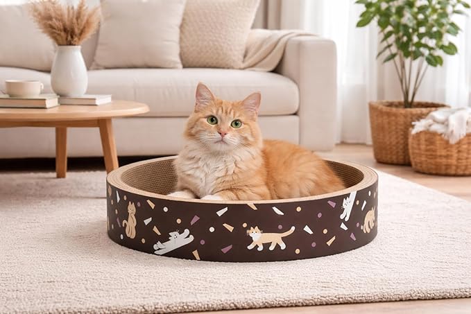 Cat Scratcher Lounge Bed | Durable Recycle Board for Furniture Protection | Cat Scratch Bowl (Black)
