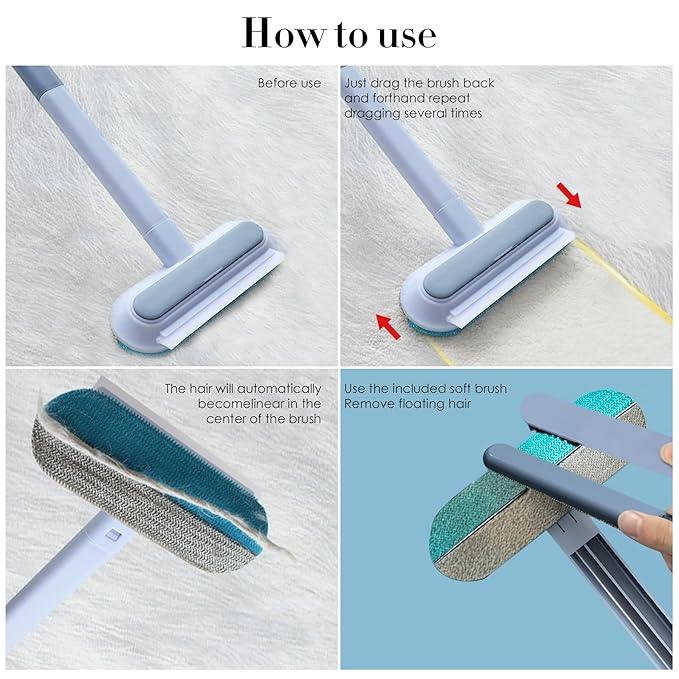 Pet Fur Removal Tool, Dog and Cat Hair Remover for Couch Carpet Furniture, 4 in 1 Multifunctional Pet Hair Removal Broom, Cleaning Brush for Window Tile, Reusable Washable (1 Pack)