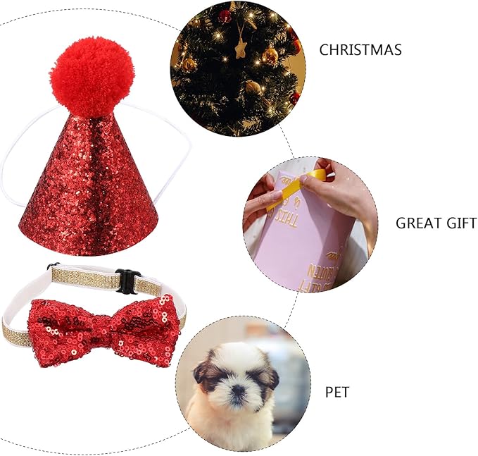 GANAZONO Christmas Dog Headband Set 2pcs Red Santa Hat and Bow Tie Pet Xmas Costume Accessories for Holiday Pet Supplies