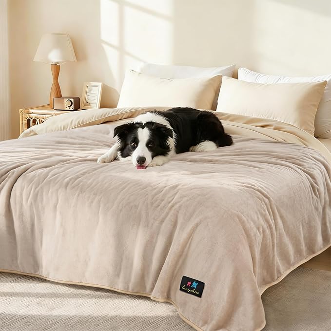 Luciphia Waterproof Pet Blanket, Liquid Pee Proof Dog Blanket for Sofa Bed Couch, Reversible Sherpa Fleece Furniture Protector Cover for Small Medium Large Dogs Cats, Khaki+Beige Medium(57" x 40")