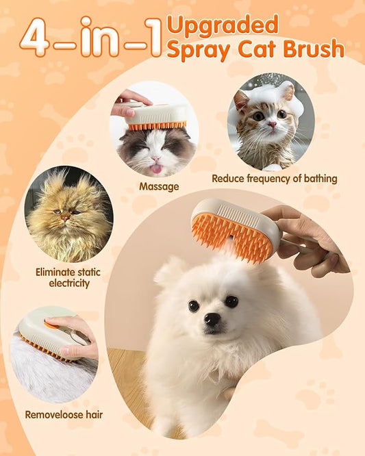 2026 New Pet Steam Brush, Cat Steam Brush for Shedding & Deshedding - 3-in-1 USB Rechargeable Pet Hair Removal Comb with Water Tank, for Indoor Long/Short Haired Cats & Dogs (milky coffee)