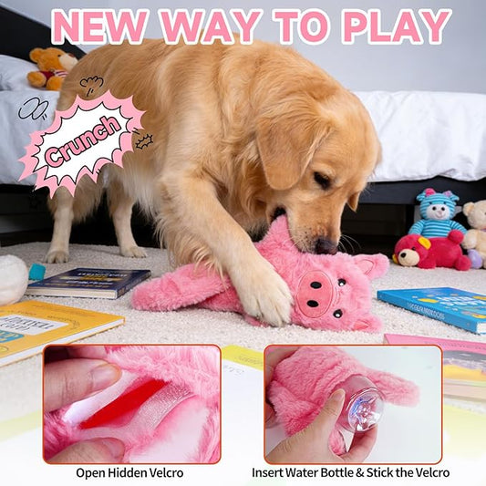 Mihachi No Stuffing Crinkle Dog Toys,2-in-1 Holds Water Bottles-Cruncher with Puncture Resistant Squeaker, Dog Squeak Toys Plush Dogs Chew Toy for Small Medium Large Breed Chewer, Pig