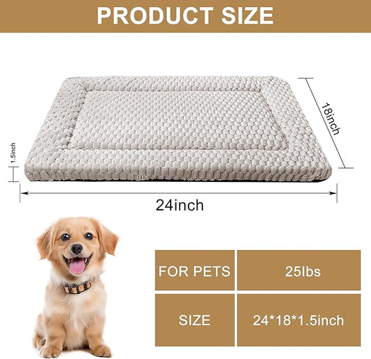 Dog Bed Mat,Reversible & Ultra Soft Kennel Pad-Machine Washable Pet Bed for Dogs & Cats-All-Weather Crate Liner for Crates,Carriers & Travel (Light Gray, 24" L x 18" W x 1.5" Th)
