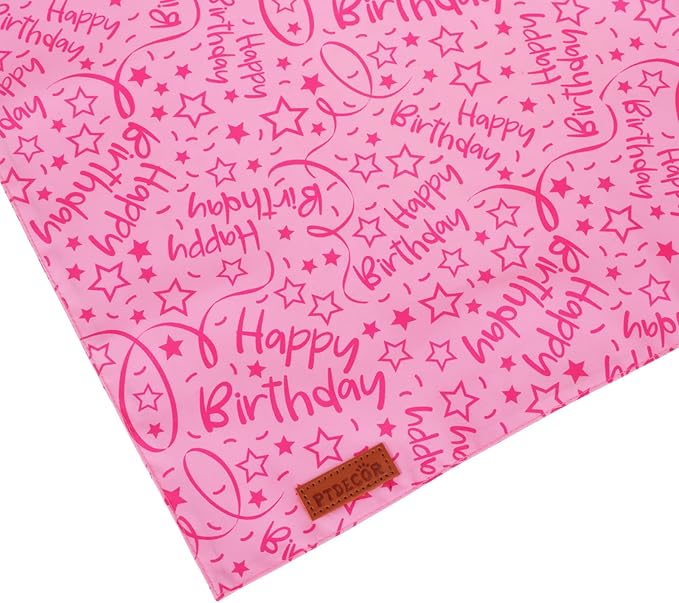 PTDECOR Pink Happy Birthday Dog Bandana, Premium Durable Fabric, Triangle Scarf for Dog Birthday Party Supplies, Pink Pet Bandana for Small Dogs Pets (Small)