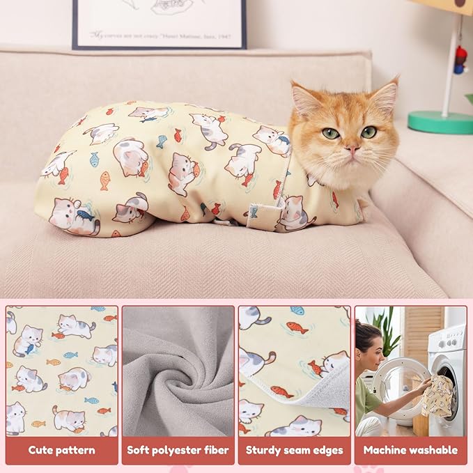 25.6" Cat Grooming Wrap,cat wrap for Cutting Nails,Self-Adhesive cat Swaddle wrap cat Restraint cat wrap Blanket for Medicine, Nail Clipping, Teeth Brushing, Blue Tiger(Within 10lbs)