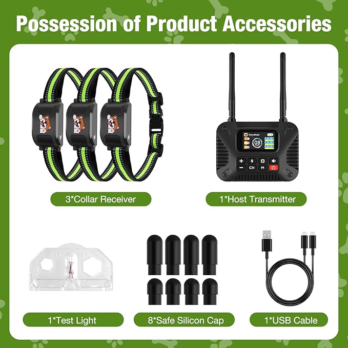 Pet Smart Wireless Dog Fence Collar for 3 Dogs 2.4GHz Electric Dog Fence Portable Waterproof Rechargeable Pet Training Collars (1 Controller & 3 Collar)