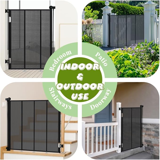 47" Extra Tall Retractable Baby Gates, Extends to 59" Wide, ExtraTall Retractable Safety Gate with Reinforced Strips, Retractable Tall Dog Gates for Doorways Mesh Baby Pet Gates Indoor, Black