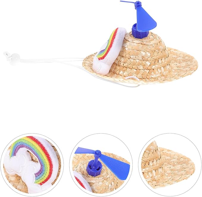 IMIKEYA Pet Straw Hat with Airplane Prop, Woven Straw Knitted Cap for Dogs, Small Size Photo Props for Pet Supplies and Outdoor Use