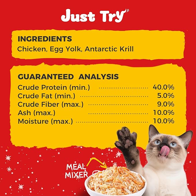 Just Try 13.4 OZ Cat Grass Treats Hairball Control + 8 OZ Freeze Dried Cat & Dog Food Toppers Chicken Egg Yolk Antarctic Krill