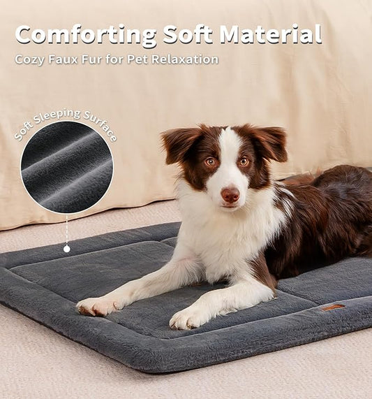 MADE 4 PETS Dog Crate Pad Bed for Large Dogs, Washable & Reversible, Anti-Slip Kennel Mat for Cozy Sleeping, Soft Fluffy Dog Bed for Indoor & Outdoor Use, 41"x29", Dark Gray