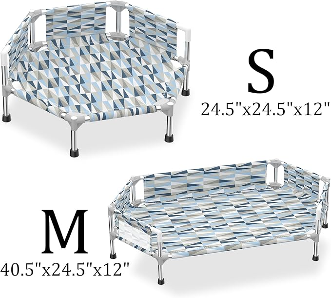 Elevated Dog Bed with Guardrail, Cooling Outdoor Pet Cot with 5-Sided Fence,Raised Dog Cot with 6-Metal Frame