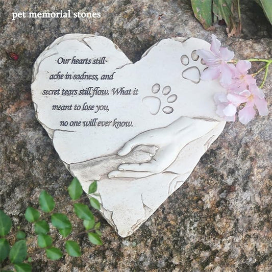 Heart Shaped Pet Dog Memorial Stones Grave Markers, Pet Dog Headstones Memorial Plaques for Garden Backyard Patio or Lawn, Sympathy Pet Dog Memorial Gifts Remembrance Loss Gifts, 9.6"x9.5"