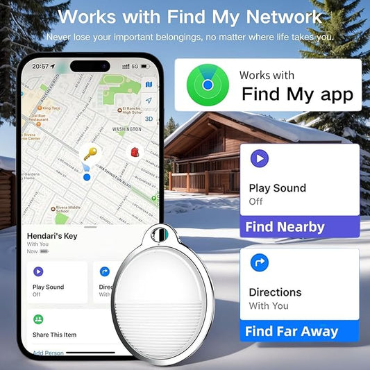 Smart Tracker | Bluetooth Luggage Tracker Works with Apple Find My (iOS Required), Keys Finder and Item Locator for Luggage, Backpack, Pets & Car | Replaceable Battery (White)