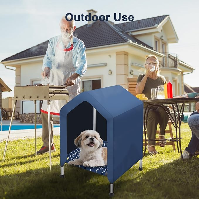 2 in 1 Elevated Dog House - Rainproof Dog Tent Cat House, Dog Sunshade Tent, Pet House - Ventilated Elevated Floor, Raised Pet Shelter for Small