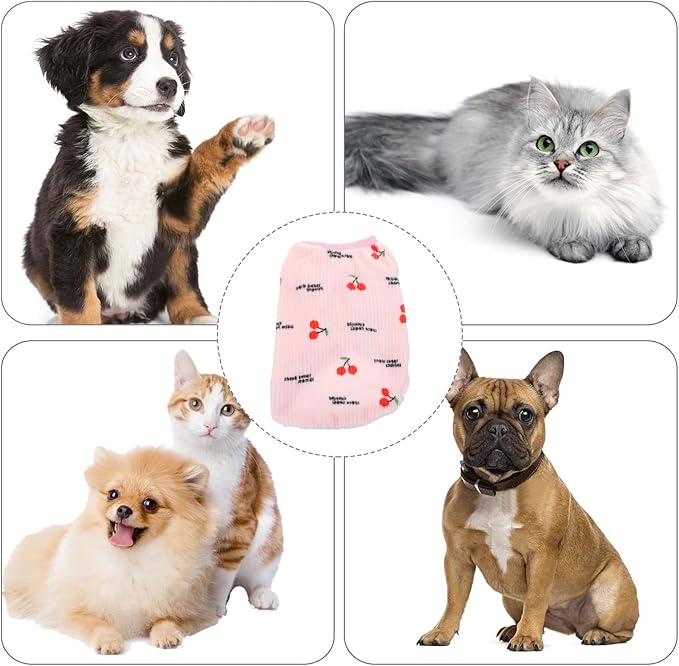 Pet Dog Flannel Vest Warm Soft Pink Cherry XXL Two-Legged Puppy Outfit Cold Weather Coat for Autumn Winter Pet Supplies