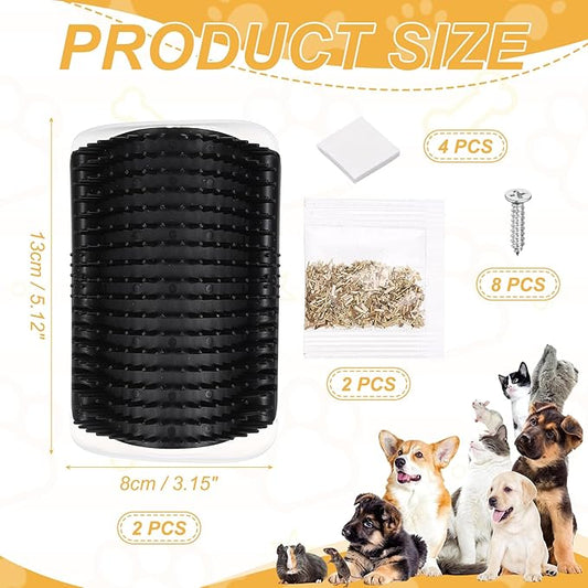 Self Grooming Cat Brush, Cat Self Groomer Scratcher with Catnip Softer Scratchers Wall Corner Groomer Massage Combs(2Pcs, S, Black) for Long Short Fur Pets/Kittens/Puppies