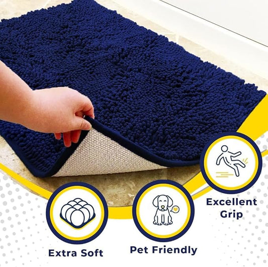 Muddy Mat® | Super Absorbent Door Mat Indoor, Microfiber Quick Dry Chenille Entryway Rug, Non-Slip Front Door Mat, Indoor Mats for Entryway, Machine Washable Pet Rug, Navy Blue 36"x60"