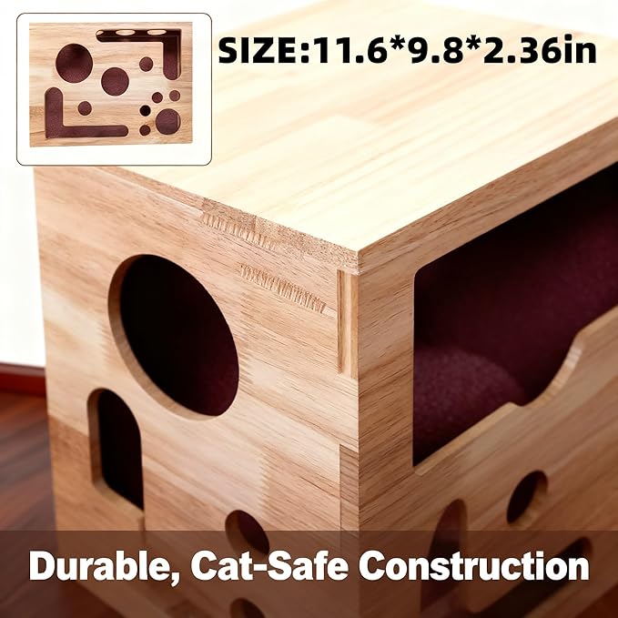 Cat Scratch Puzzle Enrichment Box-Wooden Sandpaper Surface for Indoor Cats