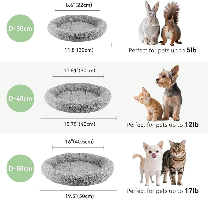 Round Cat Bed Washable Cat Donut Bed with Non-Slip Bottom Comfortable Soft Pet Bed for Indoor Cats/Gray (Diameter: 15.75")