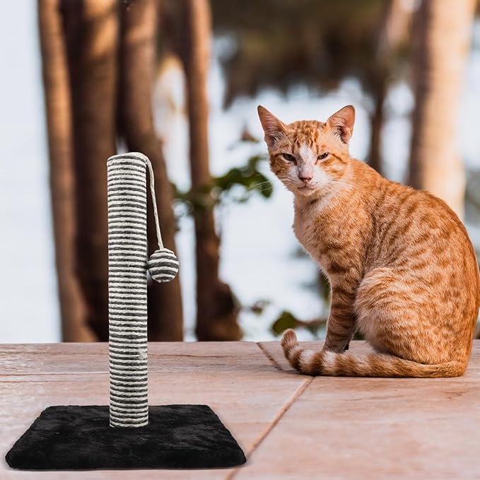 Cabilock Vertical Cat Scratching Post with Jute Sisal Rope, Black Kitten Scratcher Tower with Ball, Sturdy Floor Scratching Pole for Indoor Cats and Kittens