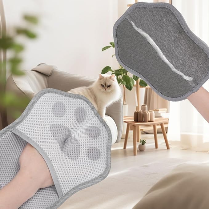 Pet Hair Removal Glove for Dogs and Cats - Electrostatic Pet Grooming Gloves, Washable & Reusable Hair Remover for Furniture, Couch, Carpet, Car Seats & Bedding (Gray)