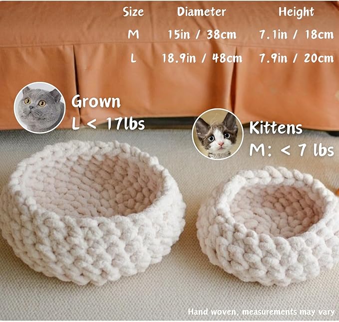 Cat Nest Bed - Premium Self Warming Handwoven Washable Extra Soft Round Cave House for Indoor Kitten & Kitty, Small & Large (DGreen,Large)
