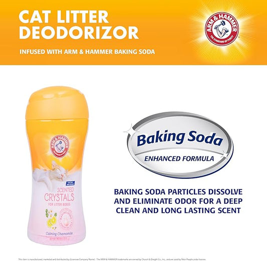 Arm & Hammer Cat Litter Deodorizing Crystals with Baking Soda, Calming Litter Box Odor Eliminator, Dissolving Litter Crystals for Cat Litter Odor Control, Chamomile Scent, 15 Oz