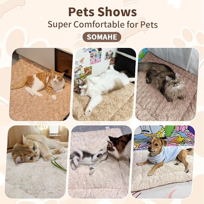 Self Warming Cat Bed Mat, Washable Self Heating Cat Mat, Extra Warm Thermal Pet Pad with Non-Slip Bottom, Soft Plush Faux Fur for Indoor Pet Sleep Cushion, 23x15 Inch Latte