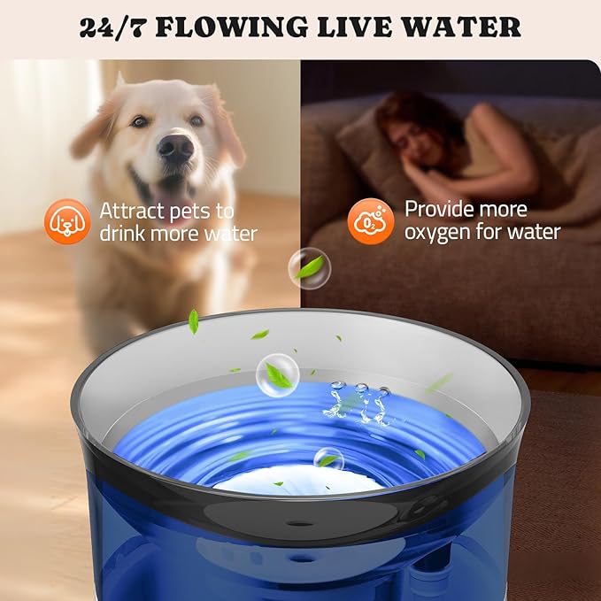 Pawtners Dog Water Fountain, 1 Gallon Automatic No Spill Pet Water Bowl Dispenser for Small Medium Large Dogs with Vortex Filter, Deep Drinking Area and Quiet Pump
