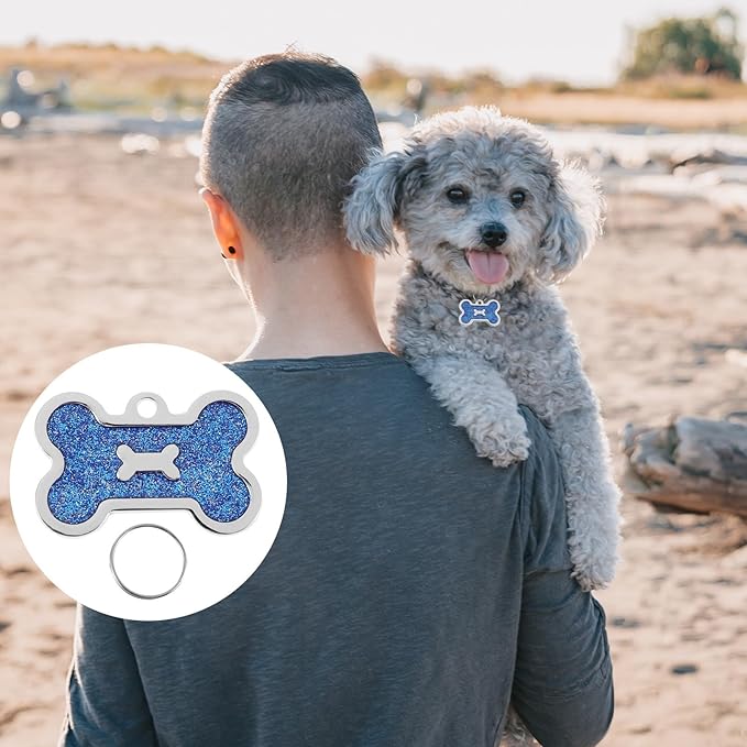 8pcs Dog Bone Pet Id Tags Zinc Alloy Anti-Lost Name Tags Blue 40x25mm for Dog Collar Accessories Puppy Cat Supplies