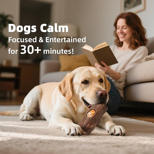 Tree Stump Dog Puzzle Toy for Medium/Large Dogs – Interactive Chew Toy with Frozen Treat Molds & Peanut Butter Grooves, Tree Trunk Bully Stick Holder for Dogs, Fits Various Bully Sticks